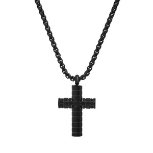 Steeltime 24" Men's black ip stainless steel and simulated black diamond cross pendant - 1 of 4