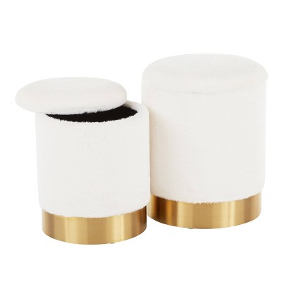 Marla White Velvet and Gold Nesting Ottomans Set of 2