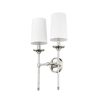 Emily Elegant Matte Black 2-Light Cylinder Wall Sconce with Off-White Shades