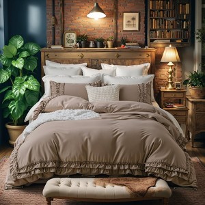 Cozy Cotton Comforter Set with Pillowcases – 100% Cotton Bedding with Double Ruffle Edge, Fluffy Lightweight All Season - 1 of 4