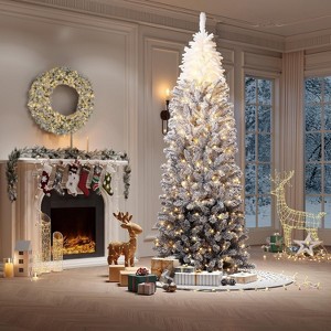 Pencil Christmas Tree, Modern Gradient Snow Flocked Holiday Decoration Xmas Tree with 320 Branch Tips and Metal Stand, for Home Office Christmas - 1 of 4