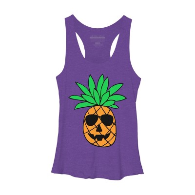 Women's Design By Humans HALLOWEEN PINEAPPLE PUMPKIN THEMED By Ujangkasep Racerback Tank Top