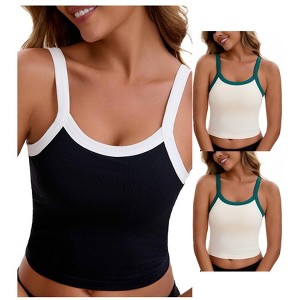 INSPIRE CHIC Women's 3 Packs Spaghetti Strap Camisole Sleeveless Contrast Color Cropped Tank Top - 1 of 4