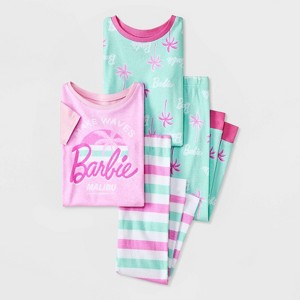 Toddler Girls' 4pc Cotton Snug Fit Barbie Pajama Set - Pink - 1 of 4