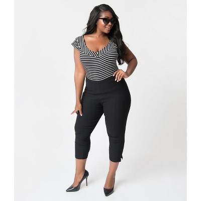 Unique Vintage Women's Plus High Waist Rachelle Capri Pants Black