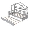 Twin Size House Bed with 2 Drawers and Storage Shelves Wood Family Bed with Roof and Fence Rails Playhouse Tent Bed Frame - 4 of 4