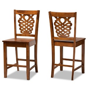 Baxton Studio 2pc Gervais Wood Barstool Set Walnut: Upholstered Polyester, Fixed Height Counter Stools - 1 of 4