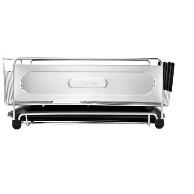 Compact Stainless Steel Dish Rack with Utensil Cup and Wine Glass Holder