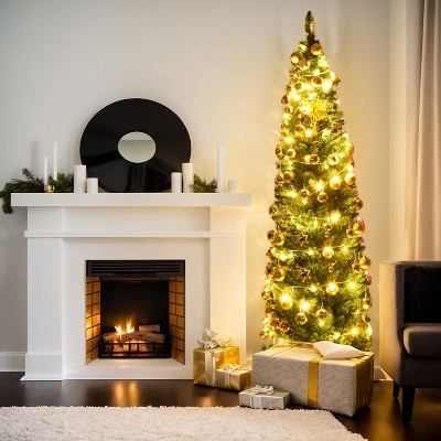 Resenkos 9ft Slim Pencil Christmas Tree - Space-Saving Design for Small Corners, 1500 Realistic PVC Branches