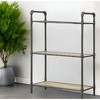 HomeRoots 36" Antique Oak and Sandy Gray Metal Three Tier Standard Bookcase - 2 of 4
