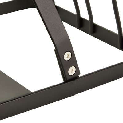 Black Powder Coated Metal Cordless Vacuum Stand with Wooden Handle