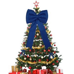 Orieon Blue Christmas Tree Topper Bow with 24 Decor Bows. 25-PC wired satin set for Xmas tree, wreath, garland, indoor & outdoor. - 1 of 4