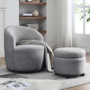 Swivel Barrel Chair With Round Storage Chair, Storage, Soft Cushion 360° Rotation Upholstered Round Chair,17.3in(1.44ft) - 1 of 4