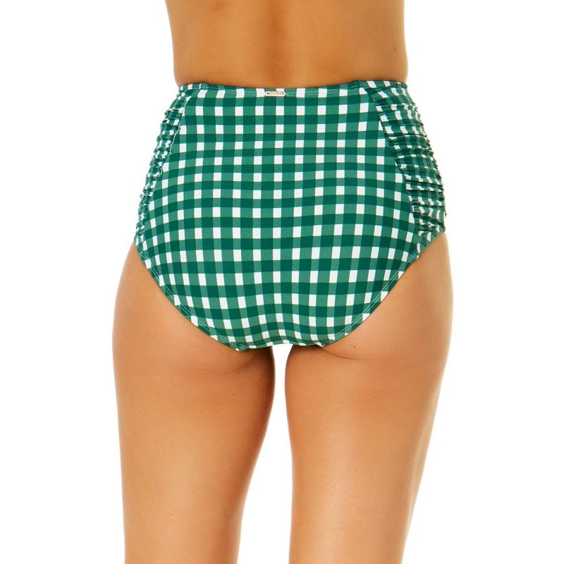 Anne Cole Women's Green Gingham Shirred High Waist Tummy Control Bikini Bottom, 2 of 5