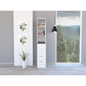 ORRD White Linen Cabinet with 4 Drawers & 3 Open Shelves, Versatile Storage Organizer for Bedroom, Bathroom, and Entryway - 1 of 4