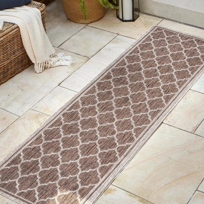 Espresso and Taupe Moroccan Trellis Indoor/Outdoor Runner Rug