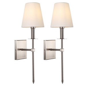 LamQee Wall Sconces Set of 2 Retro Industrial Wall Lamps Bathroom Vanity Sconces Wall Lighting with White Fabric Shades Wall Lights - 1 of 4