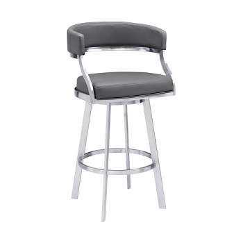 30" Saturn Faux Leather Stainless Steel Barstool Gray - Armen Living