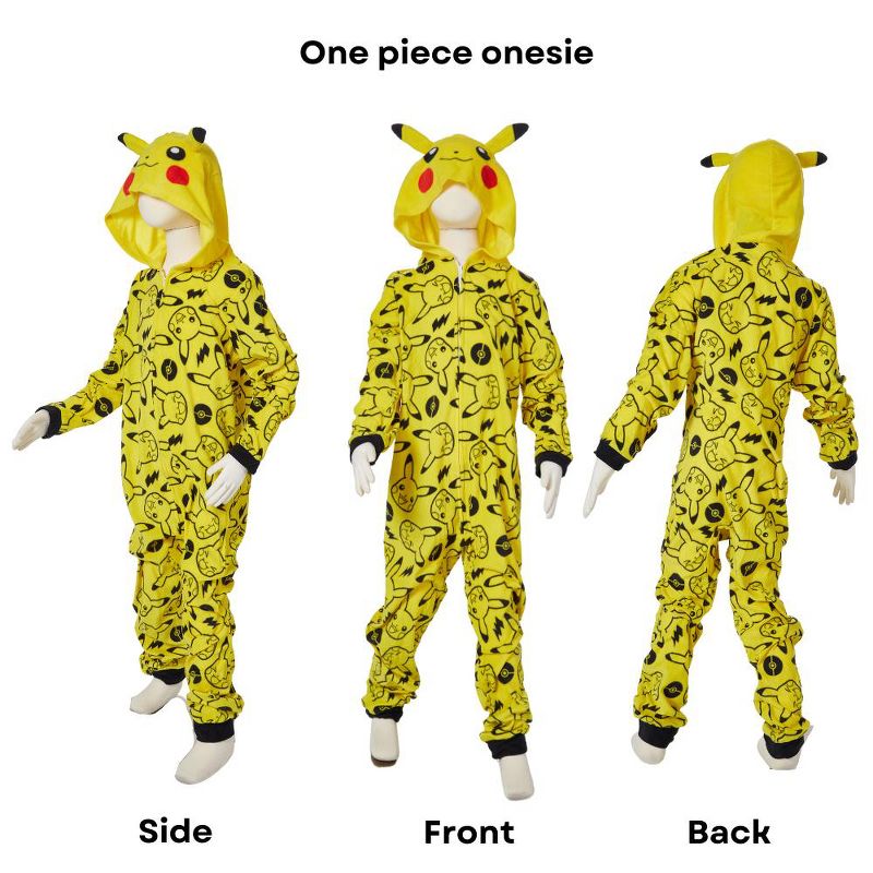 Pokemon Onesie Pajamas for Kids, Pikachu Hooded Plush Costume or Sleeper with Zipper Front, 4 of 10