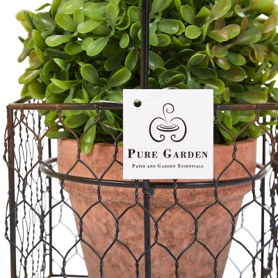 Lifelike Boxwood Trio Topiary in Rustic Terra Cotta-Color Pots