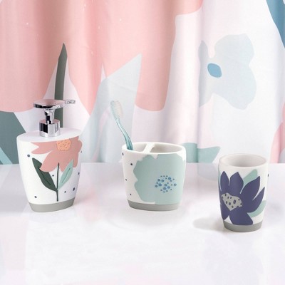Summer Flower White and Multicolor Resin Kids' Bathroom Set