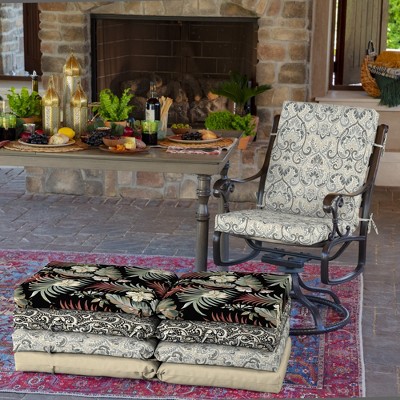 Neutral Aurora Damask Outdoor Dining Chair Cushion with Ties