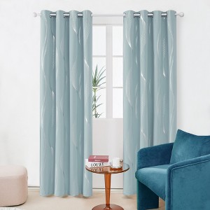 Deconovo 2 Panels Silver Printed Blackout Curtains with Wave, 6 Grommets for Bedroom - 1 of 4