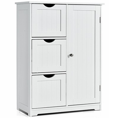 Costway Bathroom Floor Cabinet Side Storage Cabinet with 3 Drawers and 1  Cupboard White