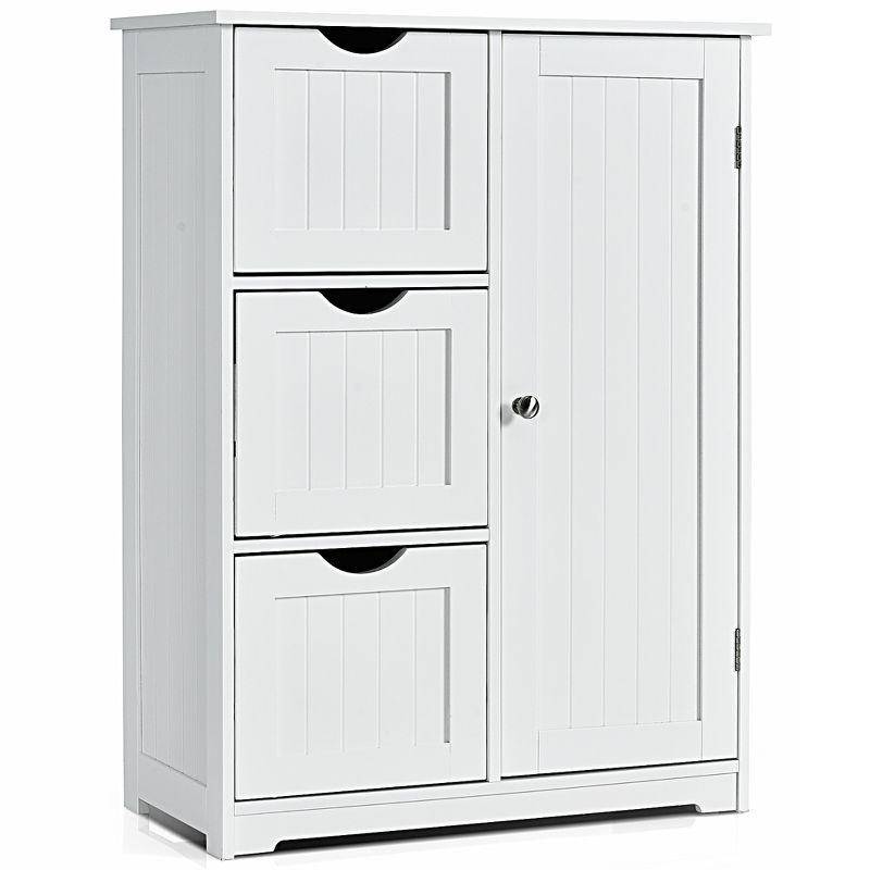 Costway Bathroom Floor Cabinet Side Storage Cabinet with 3 Drawers and 1 Cupboard Grey\ Black, 1 of 11