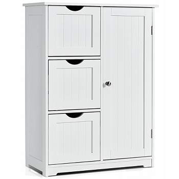 Costway Bathroom Floor Cabinet Side Storage Cabinet with 3 Drawers and 1 Cupboard Grey\ Black