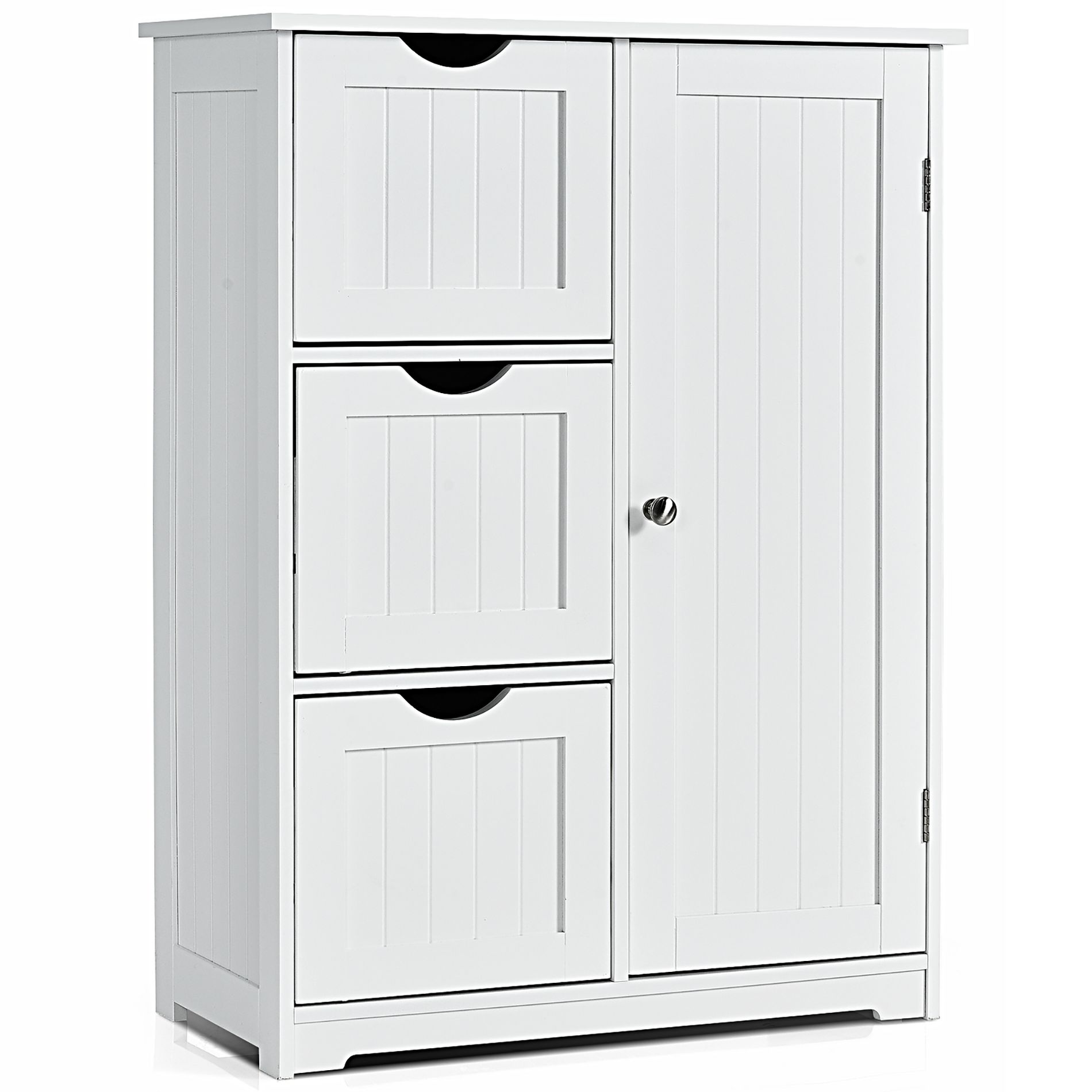 Costway Bathroom Floor Cabinet Side Storage Cabinet with 3 Drawers and 1 Cupboard White