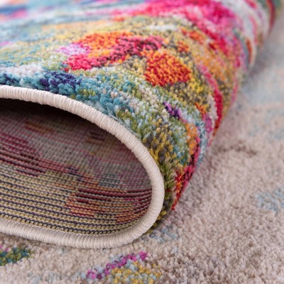 Colorful Abstract Blue Synthetic Rectangular Area Rug