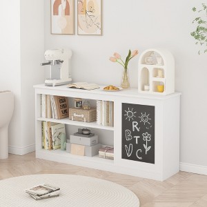Whisen 3-in-1 Kids Bookshelf and Toy Storage Cabinet with Chalkboard, Dual Open Shelves - White - 1 of 4