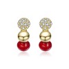 Guili 14K Gold Plated with Red Enamel & Clear Cubic Zirconia Beaded Hoop Earrings - 2 of 2