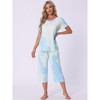 cheibear Women's Pajama Set Tie Dye Short Sleeve Capri Pants Lounge Sets with Pockets - 2 of 4