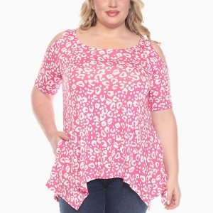 Plus Size Cold Shoulder Leopard Print Short Sleeve Tunic Top White Mark - 1 of 4