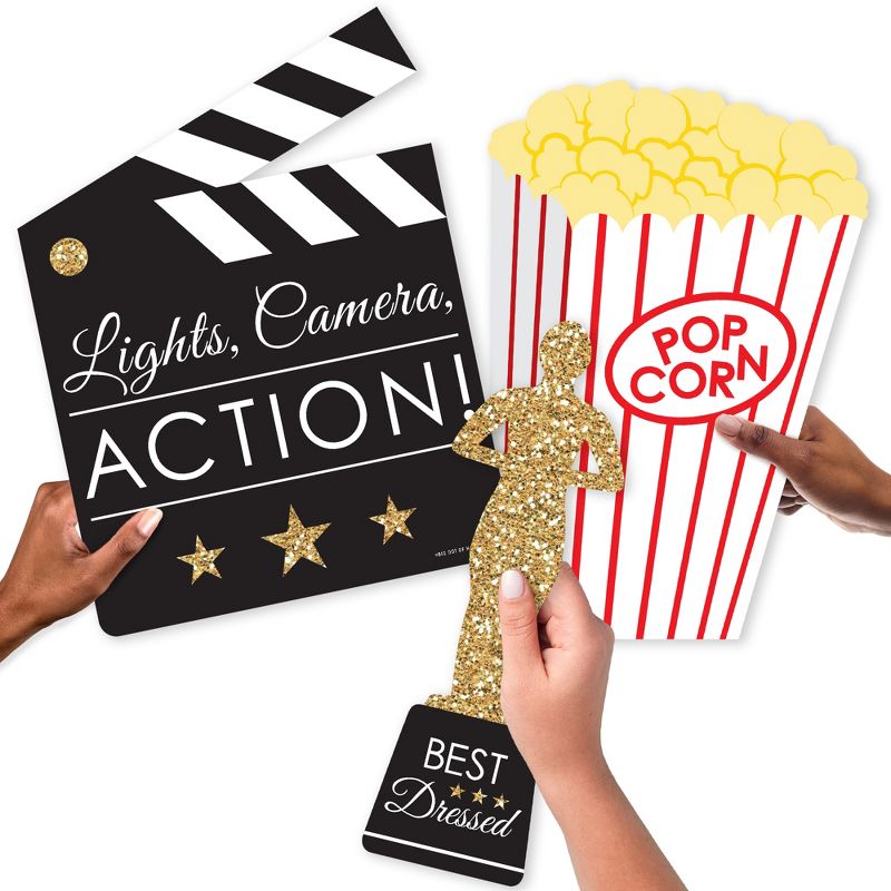 Big Dot of Happiness Red Carpet Hollywood - Popcorn, Award, and Clapboard Decorations - Movie Night Party Large Photo Props - 3 Pc, 5 of 6
