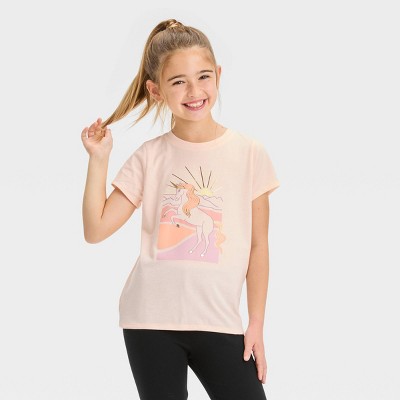 Girls' Short Sleeve 'Unicorn' Graphic T-Shirt - Cat & Jack™ Light Peach