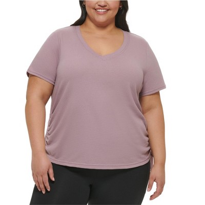 Calvin Klein Womens Textured Side Ruched Embellished T-Shirt