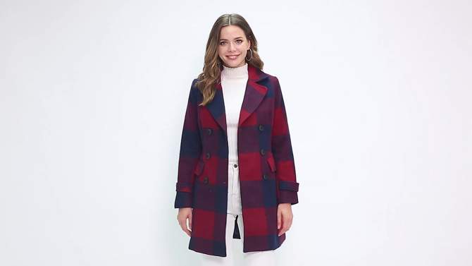 Allegra K Women's Notched Lapel Double Breasted Winter Plaids Overcoat, 2 of 7, play video