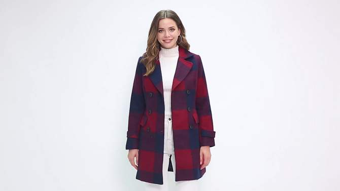 Allegra K Women's Notched Lapel Double Breasted Winter Plaids Overcoat, 2 of 8, play video
