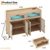 Modern Sideboard with Rattan Doors & Power Outlet - 2 Drawers, LED Lighting, Adjustable Shelves - For Dining Room & Living Room - 2 of 4