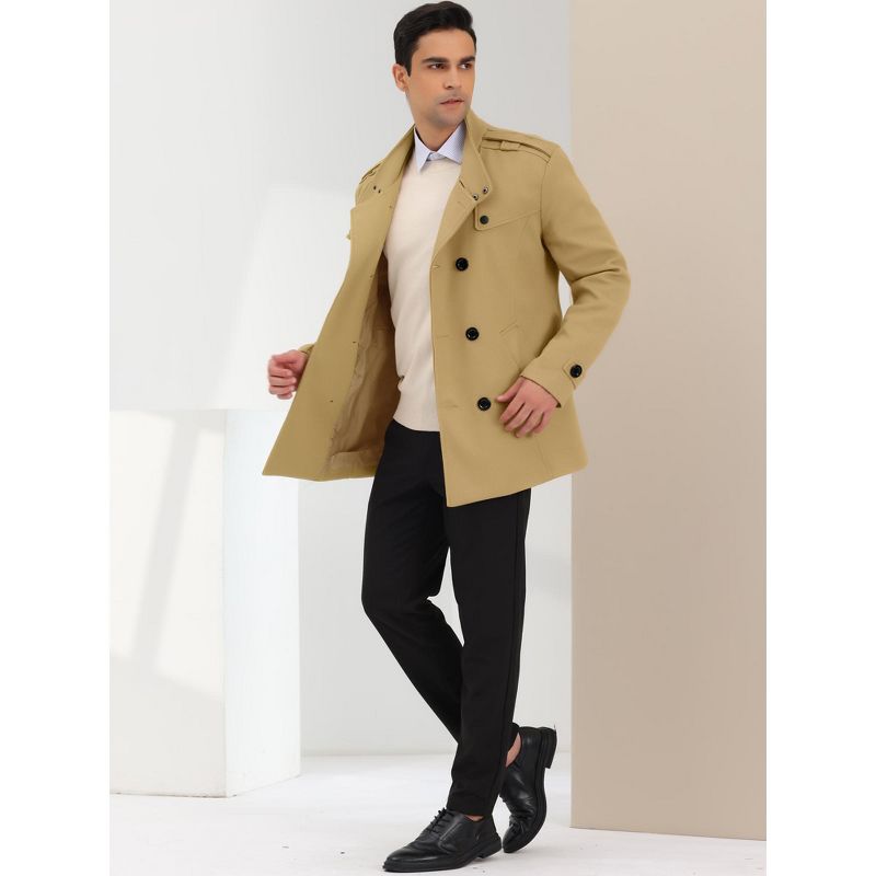 Lars Amadeus Men's Winter Stand Collar Double Breasted Notch Lapel Pea Coats, 4 of 7