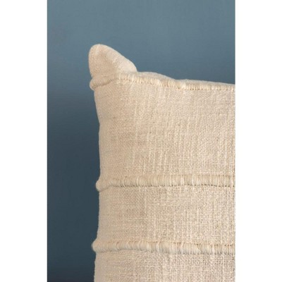 Beige Rectangular Lumbar Pillow with Fur Embellishment, 15x24