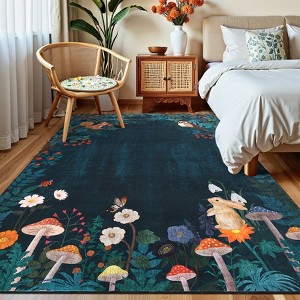 Vintage Floral Area Rugs for Bedroom Washable Non-Slip Entry Rug Soft Low Pile Living Room Rug for Kitchen Bathroom Laundry Room, Easy Clean, Durable - 1 of 4