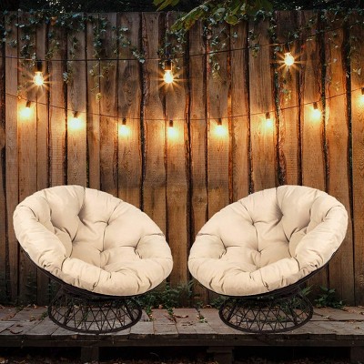 Tan Wicker Papasan Chair with Cushions and 360-Degree Swivel