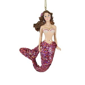 Kurt S. Adler 4.25 In Mermaid With Glittered Tail Shells Swim Aquatic Tails Tree Ornaments - 1 of 3
