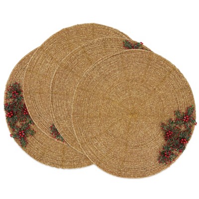 Gold Beaded Floral Round Placemats Set of 4