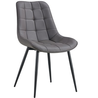 DOMETOUR Modern Dark Grey Fabric Dining Chair with Stylish Grid Pattern