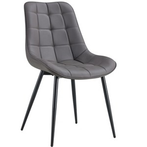 DOMETOUR Modern Dark Grey Fabric Dining Chair with Stylish Grid Pattern - 1 of 4